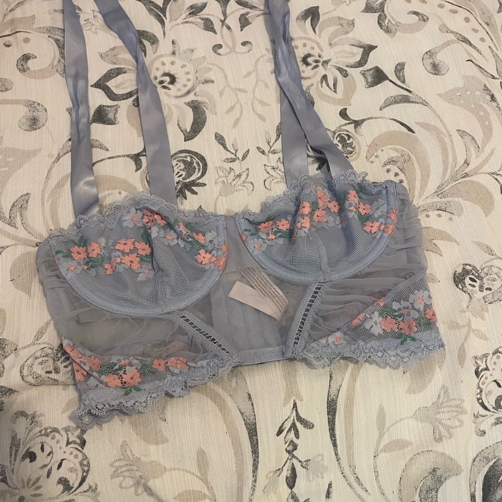 Auden Blue and Pink Floral Lace Bralette